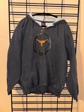 Nike Men’s Charcoal Gray Crewneck Hoodie with Orange Longhorn Logo Vintage